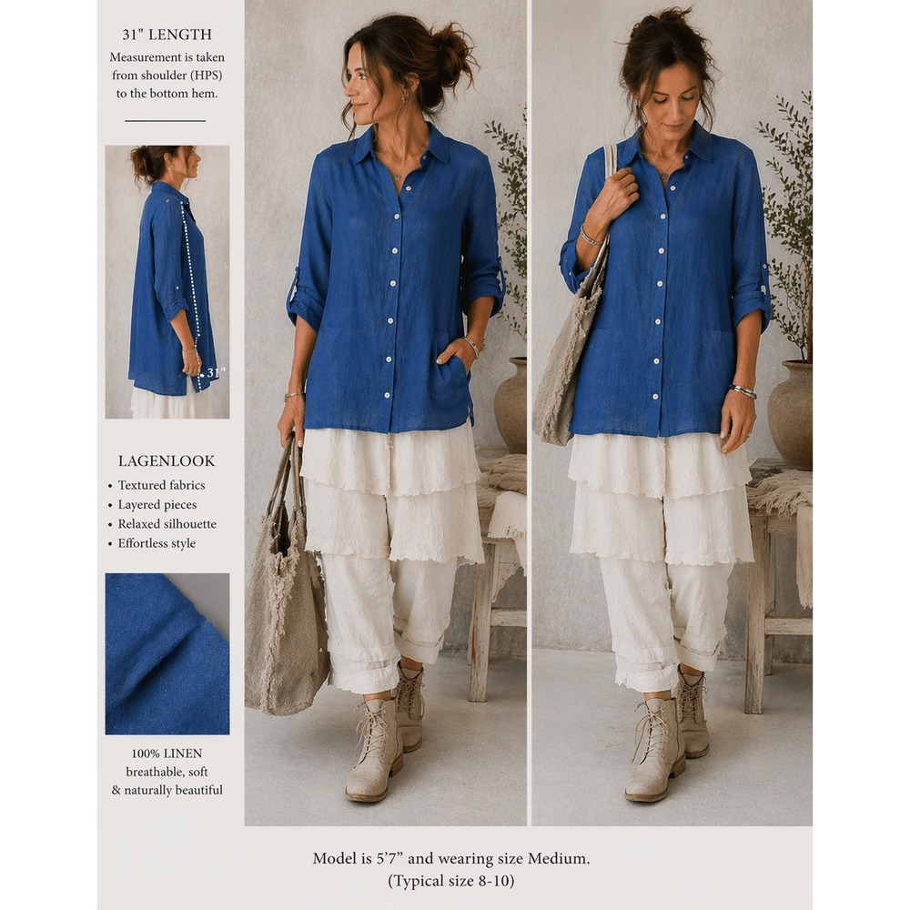 Soft‎ Surroundings Lillith Tunic Top L Embroidered Linen Blend Boho Lagenlook